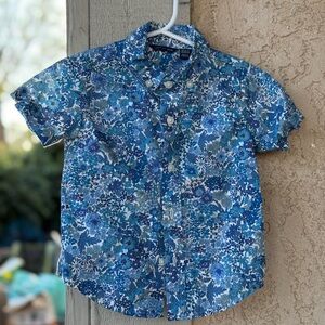 Boys Short Sleeve Floral Button-Up Shirt - Blue Multi
